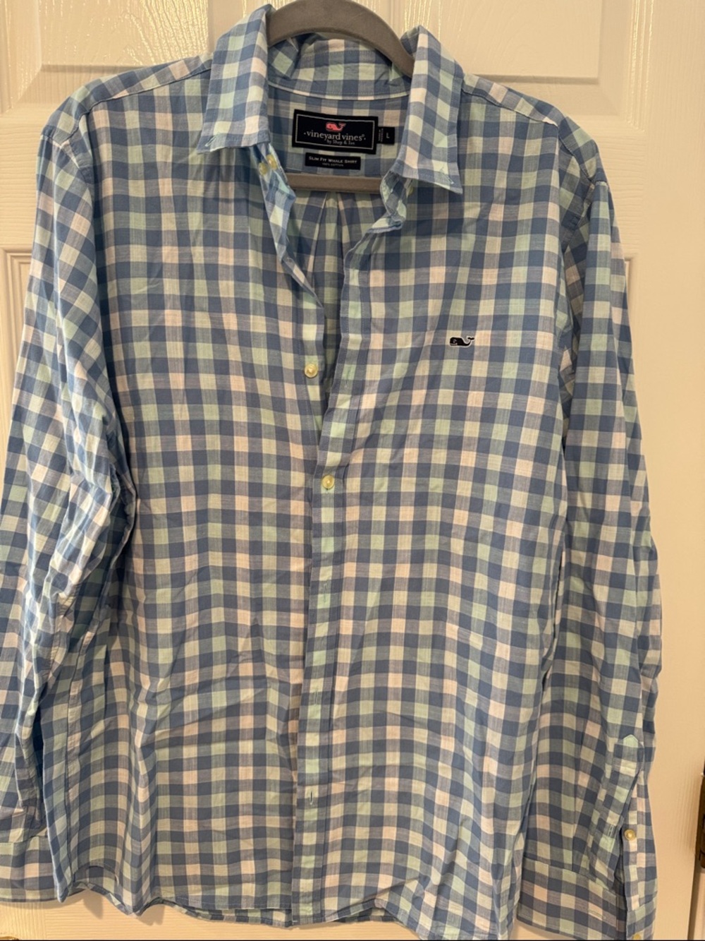 Vineyard Vines Blue, light green & White Gingham Button-Down Shirt size large